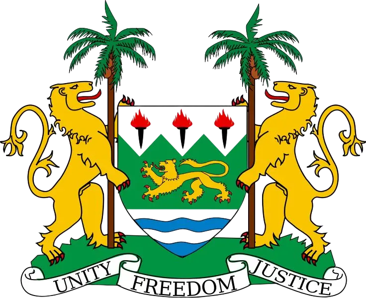 Official coat of arms of Sierra Leone representing national government engagement in employment policy, labour market systems, and institutional reform